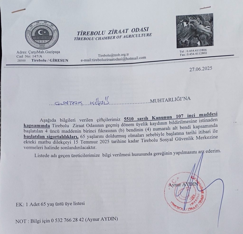Yaşlılık Aylığı alanlara Duyuru