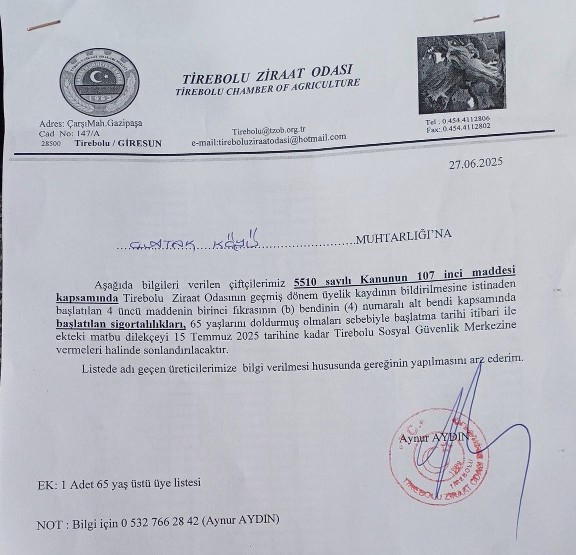 Yaşlılık Aylığı alanlara Duyuru